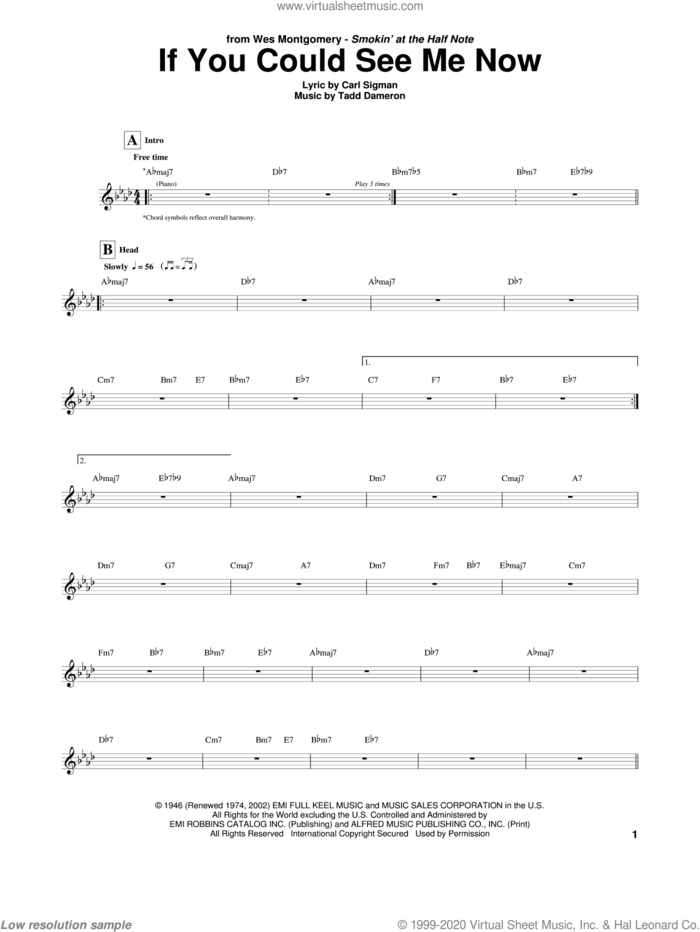 If You Could See Me Now sheet music for guitar (tablature) by Wes Montgomery, Carl Sigman and Tadd Dameron, intermediate skill level