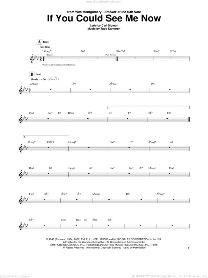 If You Could See Me Now sheet music for guitar (tablature) by Wes Montgomery, Carl Sigman and Tadd Dameron, intermediate skill level