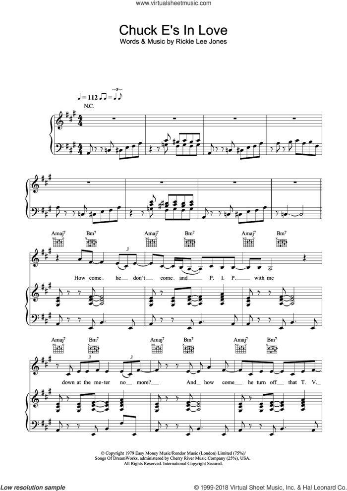Chuck E's In Love sheet music for voice, piano or guitar by Rickie Lee Jones, intermediate skill level
