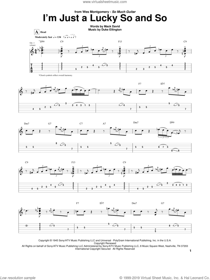 I'm Just A Lucky So And So sheet music for guitar (tablature) by Wes Montgomery, Duke Ellington and Mack David, intermediate skill level