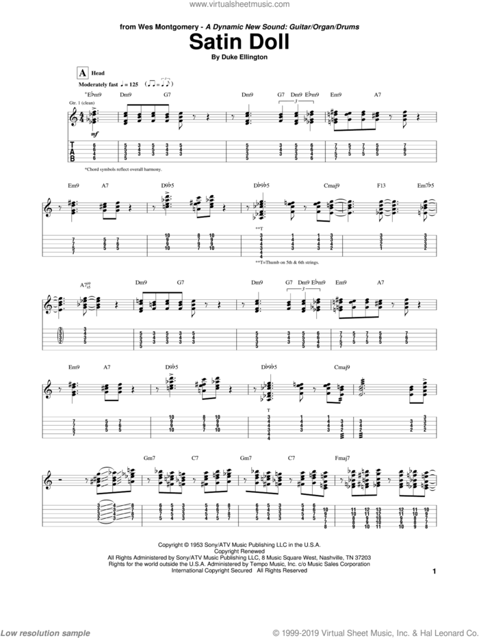 Satin Doll sheet music for guitar (tablature) by Wes Montgomery, intermediate skill level