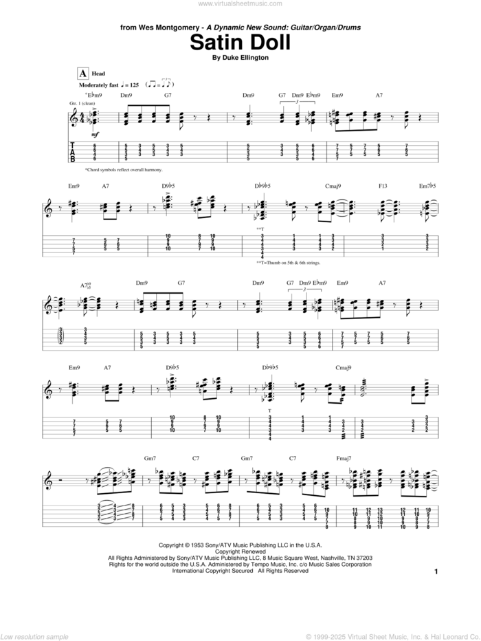 Satin Doll sheet music for guitar (tablature) by Wes Montgomery, intermediate skill level