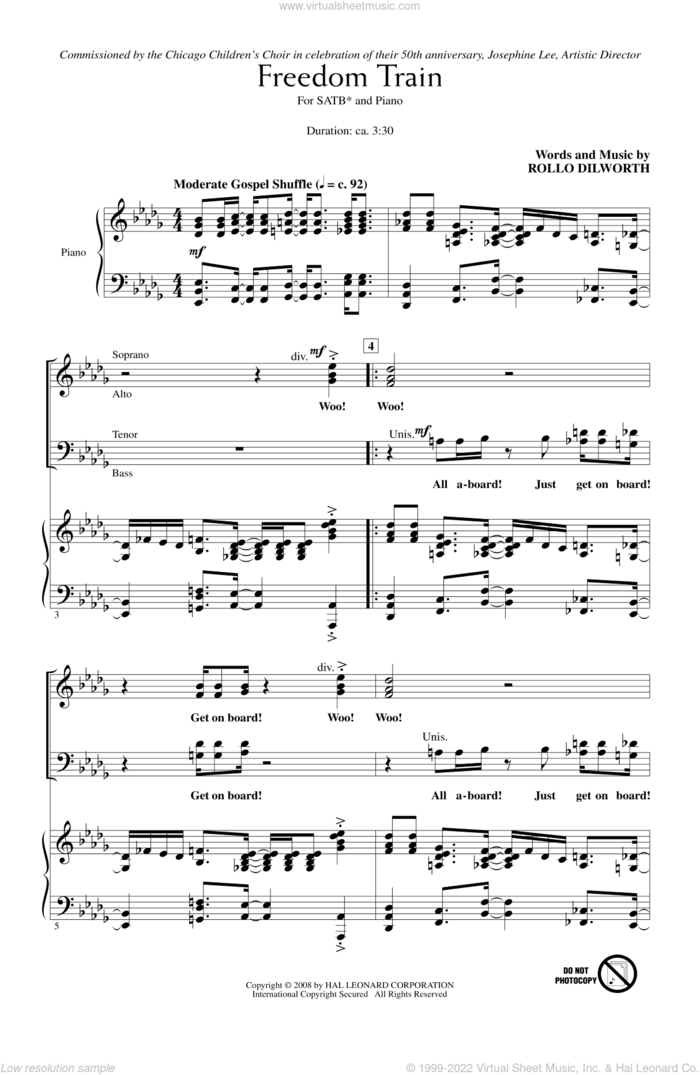 Freedom Train sheet music for choir (SATB: soprano, alto, tenor, bass) by Rollo Dilworth, intermediate skill level
