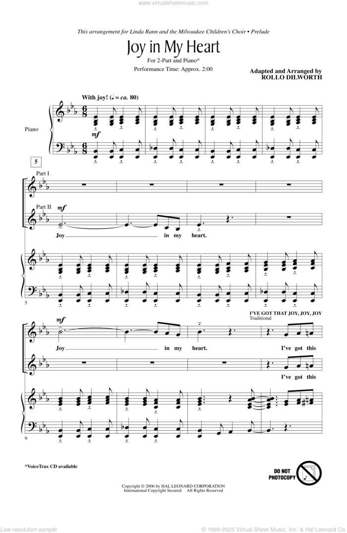 Joy In My Heart sheet music for choir (2-Part) by Rollo Dilworth, intermediate duet