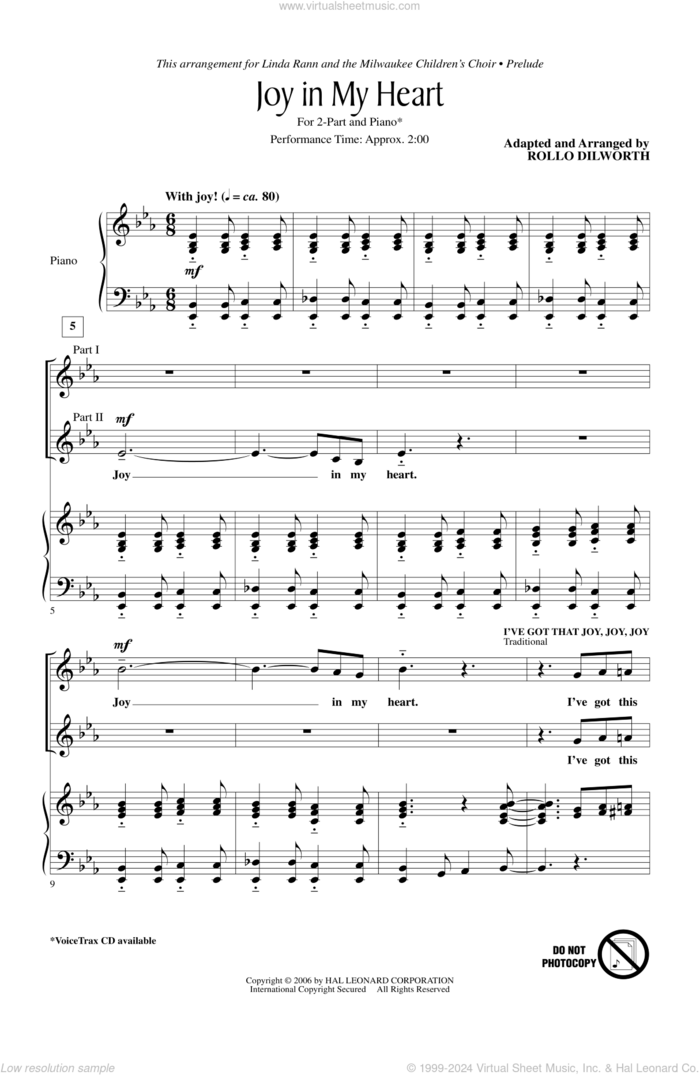 Joy In My Heart sheet music for choir (2-Part) by Rollo Dilworth, intermediate duet