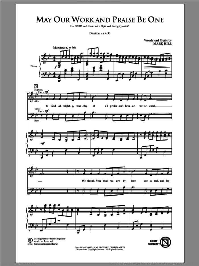 May Our Work And Praise Be One sheet music for choir (SATB: soprano, alto, tenor, bass) by Mark Hill, intermediate skill level