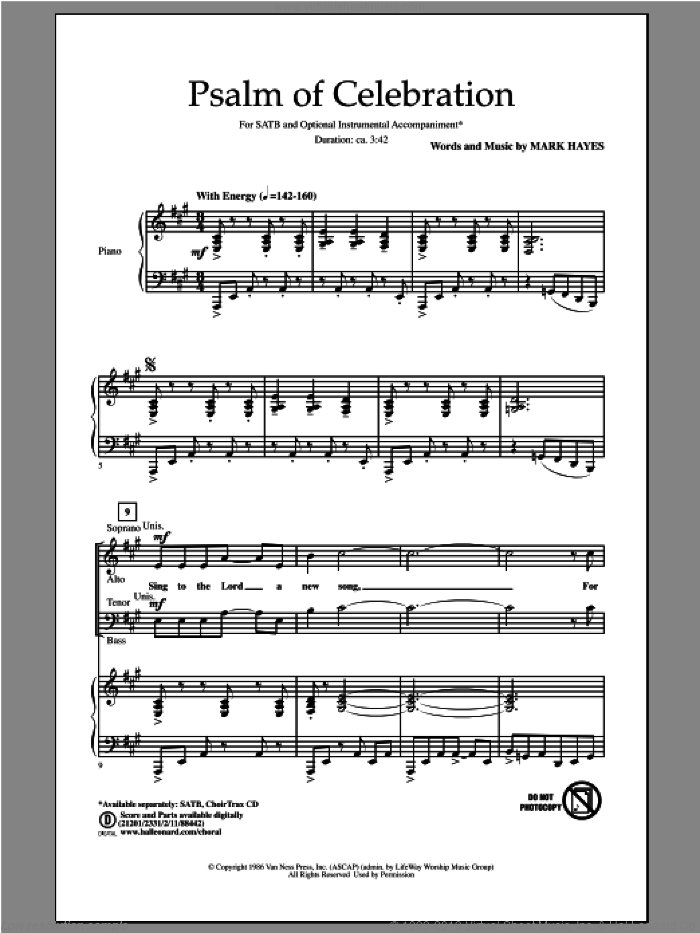 Psalm Of Celebration sheet music for choir (SATB: soprano, alto, tenor, bass) by Mark Hayes, intermediate skill level