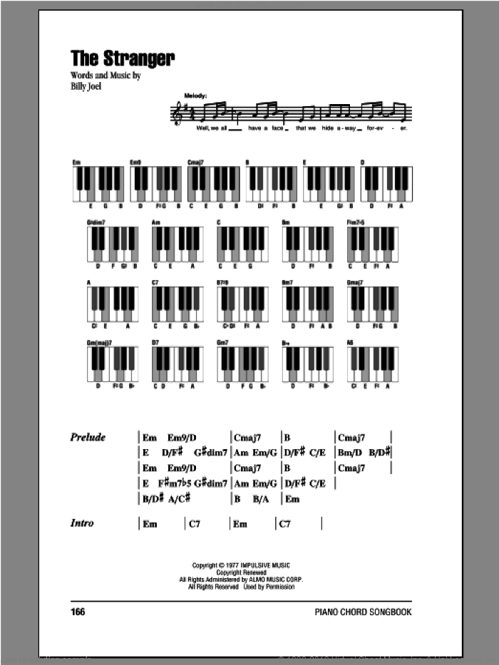 The Stranger sheet music for piano solo (chords, lyrics, melody) by Billy Joel, intermediate piano (chords, lyrics, melody)