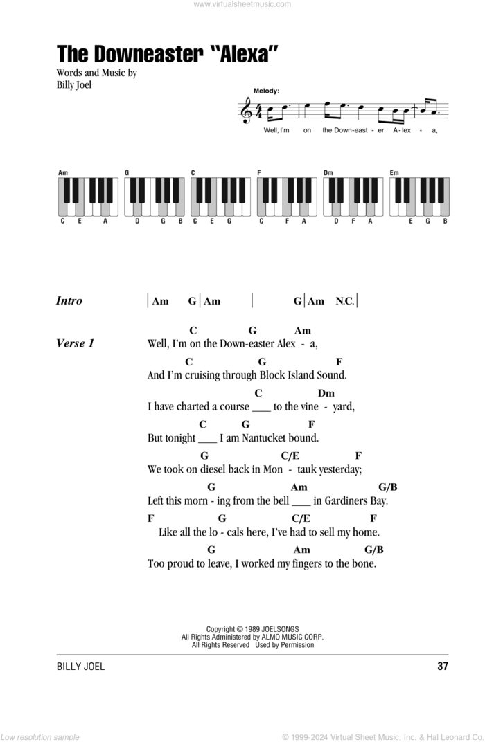 The Downeaster 'Alexa' sheet music for piano solo (chords, lyrics, melody) by Billy Joel, intermediate piano (chords, lyrics, melody)