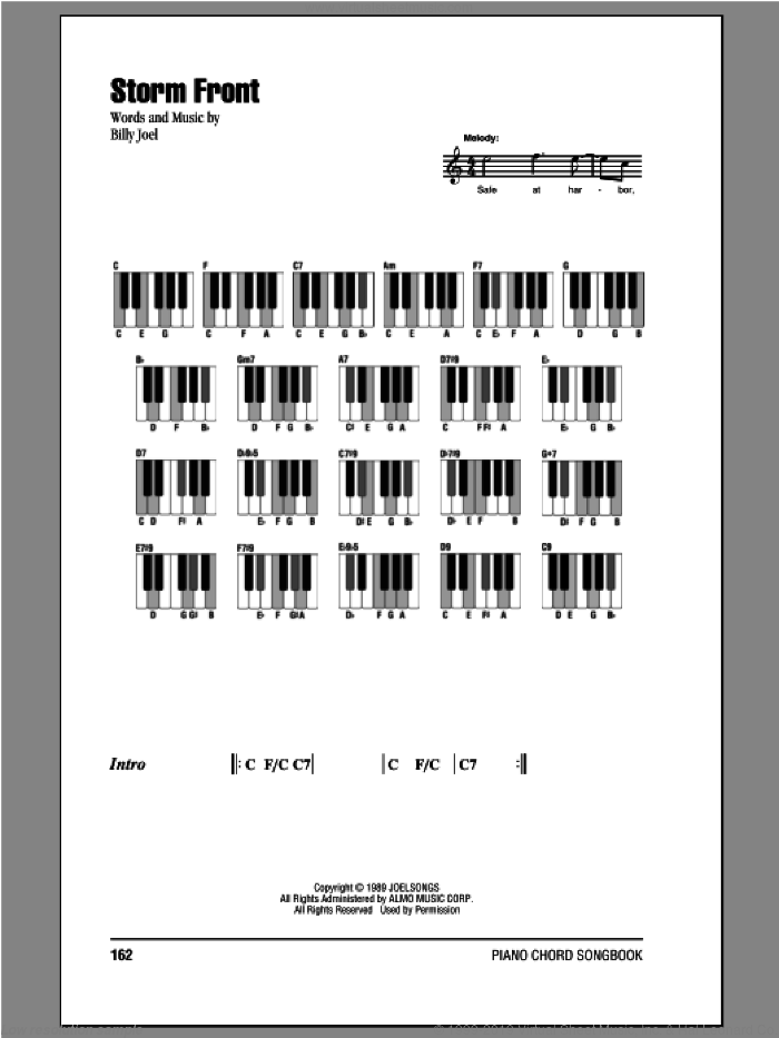 Storm Front sheet music for piano solo (chords, lyrics, melody) by Billy Joel, intermediate piano (chords, lyrics, melody)