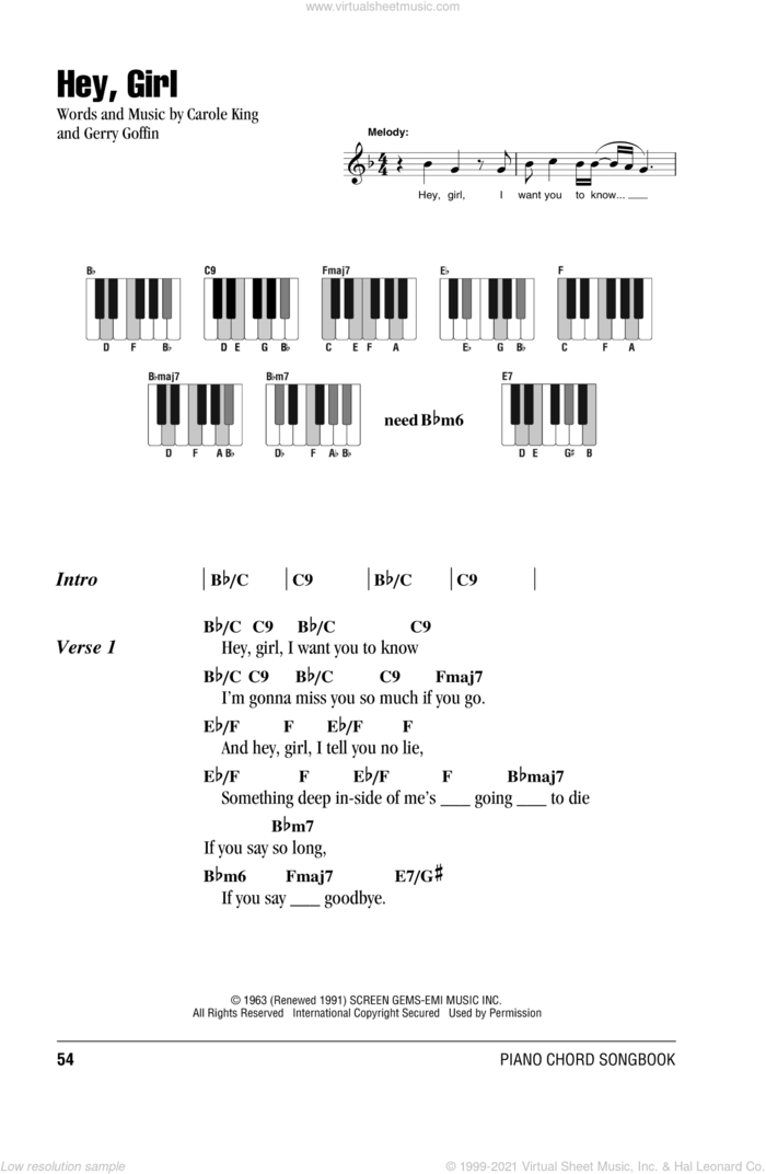 Hey, Girl sheet music for piano solo (chords, lyrics, melody) by Billy Joel, intermediate piano (chords, lyrics, melody)