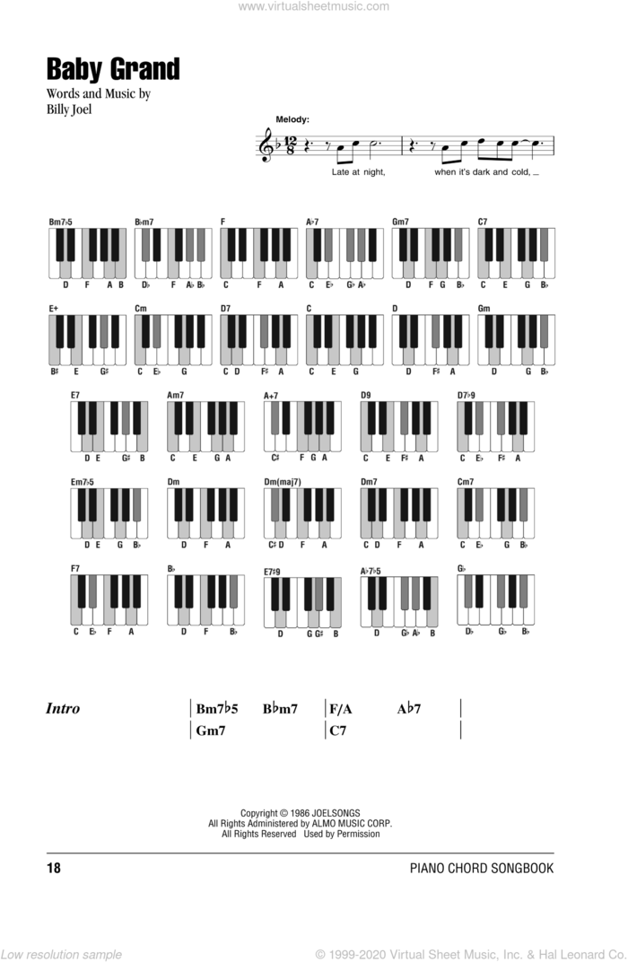 Baby Grand sheet music for piano solo (chords, lyrics, melody) by Billy Joel, intermediate piano (chords, lyrics, melody)