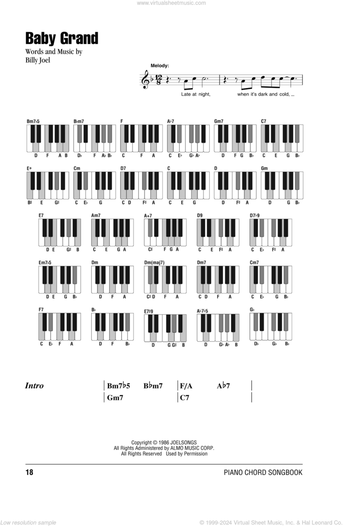 Baby Grand sheet music for piano solo (chords, lyrics, melody) by Billy Joel, intermediate piano (chords, lyrics, melody)