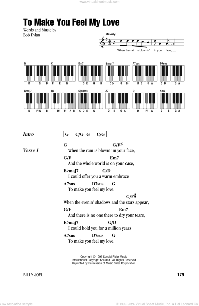 To Make You Feel My Love sheet music for piano solo (chords, lyrics, melody) by Billy Joel and Bob Dylan, intermediate piano (chords, lyrics, melody)