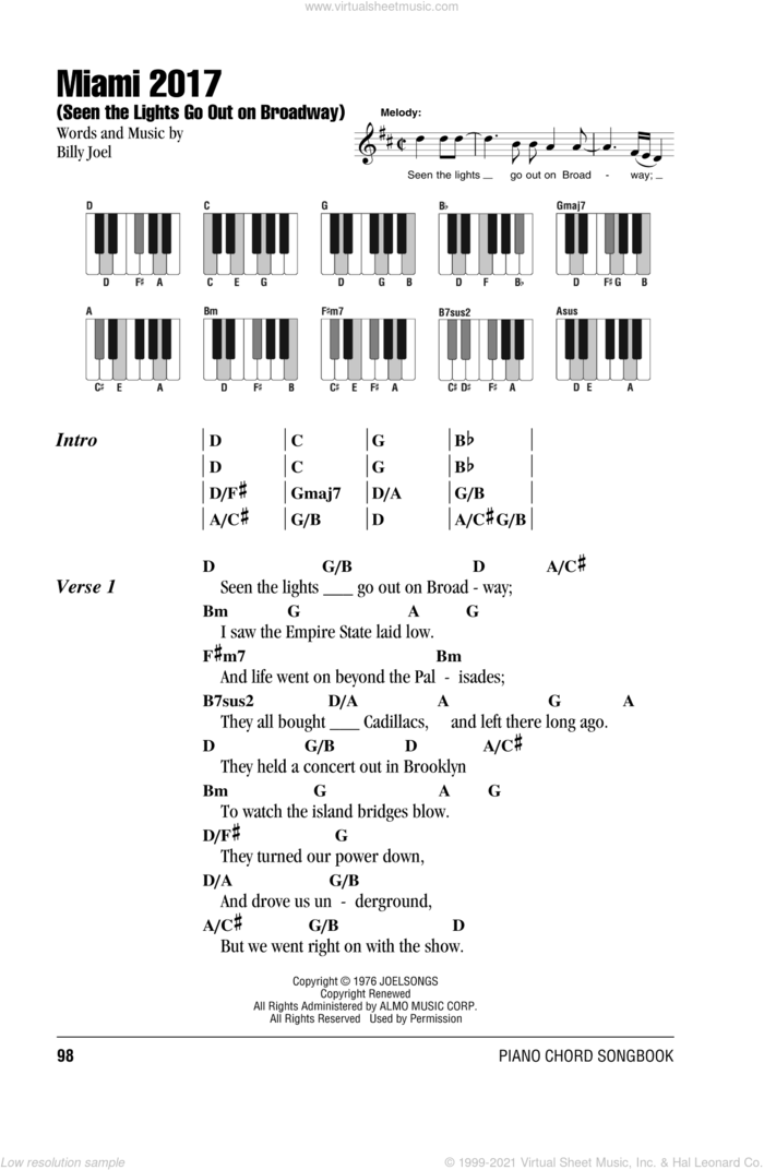 Miami 2017 (Seen The Lights Go Out On Broadway) sheet music for piano solo (chords, lyrics, melody) by Billy Joel, intermediate piano (chords, lyrics, melody)
