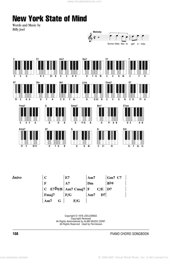 New York State Of Mind sheet music for piano solo (chords, lyrics, melody) by Billy Joel, intermediate piano (chords, lyrics, melody)