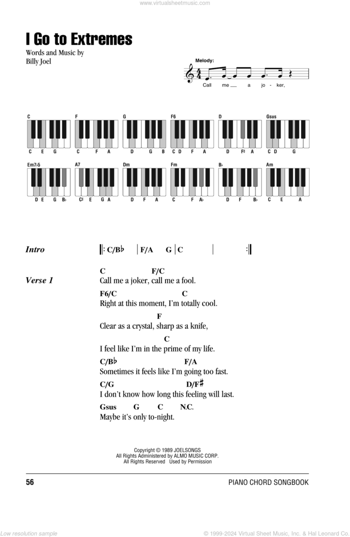 I Go To Extremes sheet music for piano solo (chords, lyrics, melody) by Billy Joel, intermediate piano (chords, lyrics, melody)