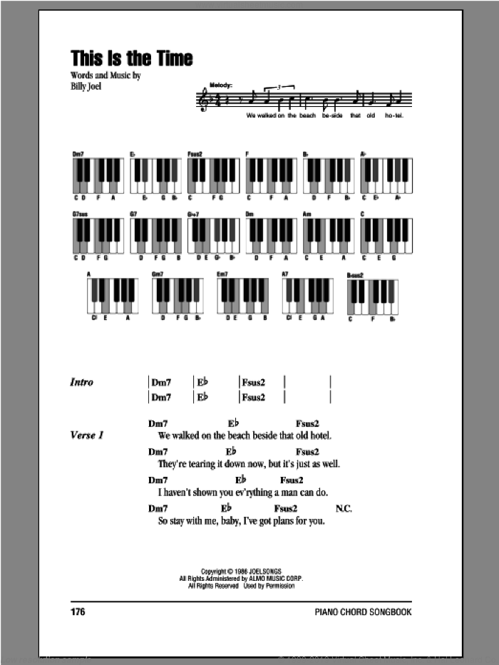 This Is The Time sheet music for piano solo (chords, lyrics, melody) by Billy Joel, intermediate piano (chords, lyrics, melody)