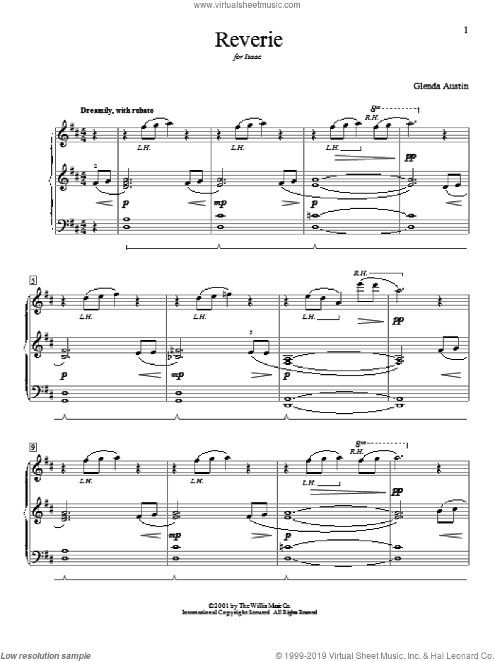 Reverie sheet music for piano solo (elementary) by Glenda Austin, beginner piano (elementary)