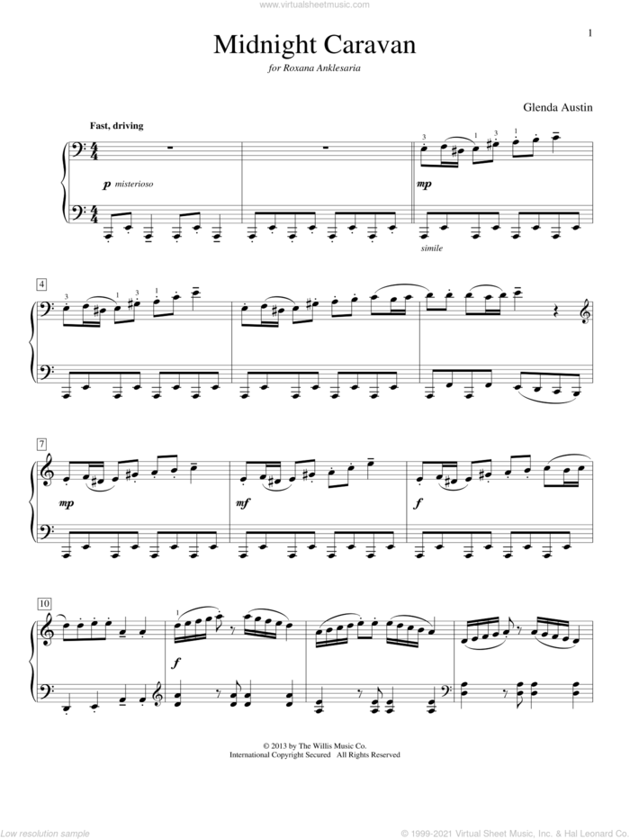 Midnight Caravan sheet music for piano solo (elementary) by Glenda Austin, beginner piano (elementary)