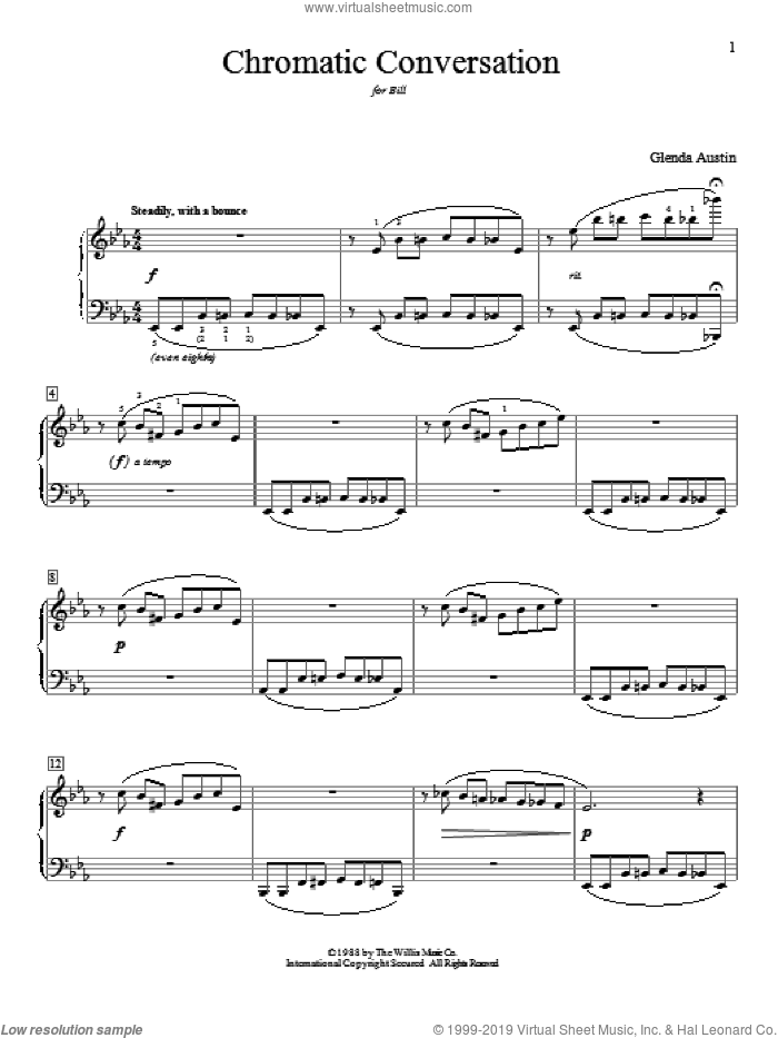 Chromatic Conversation sheet music for piano solo (elementary) by Glenda Austin, beginner piano (elementary)