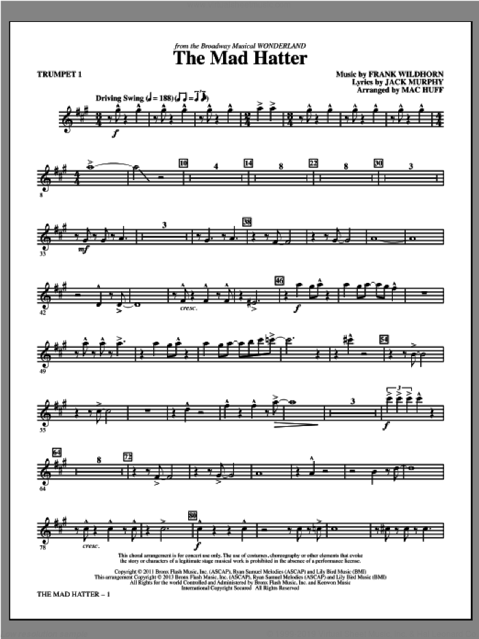The Mad Hatter (complete set of parts) sheet music for orchestra/band by Mac Huff, Frank Wildhorn, Jack Murphy and Wonderland (Musical), intermediate skill level