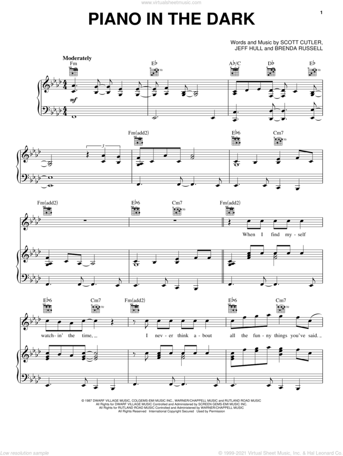 Piano In The Dark sheet music for voice, piano or guitar by Brenda Russell, Jeff Hull and Scott Cutler, intermediate skill level