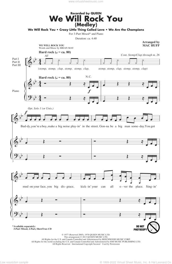 We Will Rock You (Medley) (arr. Mac Huff) sheet music for choir (3-Part Mixed) by Mac Huff and Queen, intermediate skill level