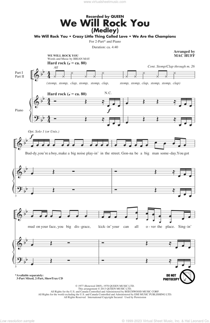 We Will Rock You (Medley) (arr. Mac Huff) sheet music for choir (2-Part) by Mac Huff and Queen, intermediate duet