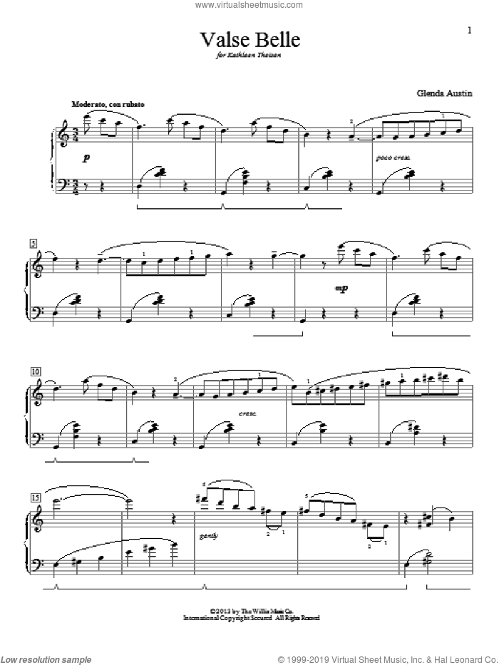 Valse Belle sheet music for piano solo (elementary) by Glenda Austin, beginner piano (elementary)