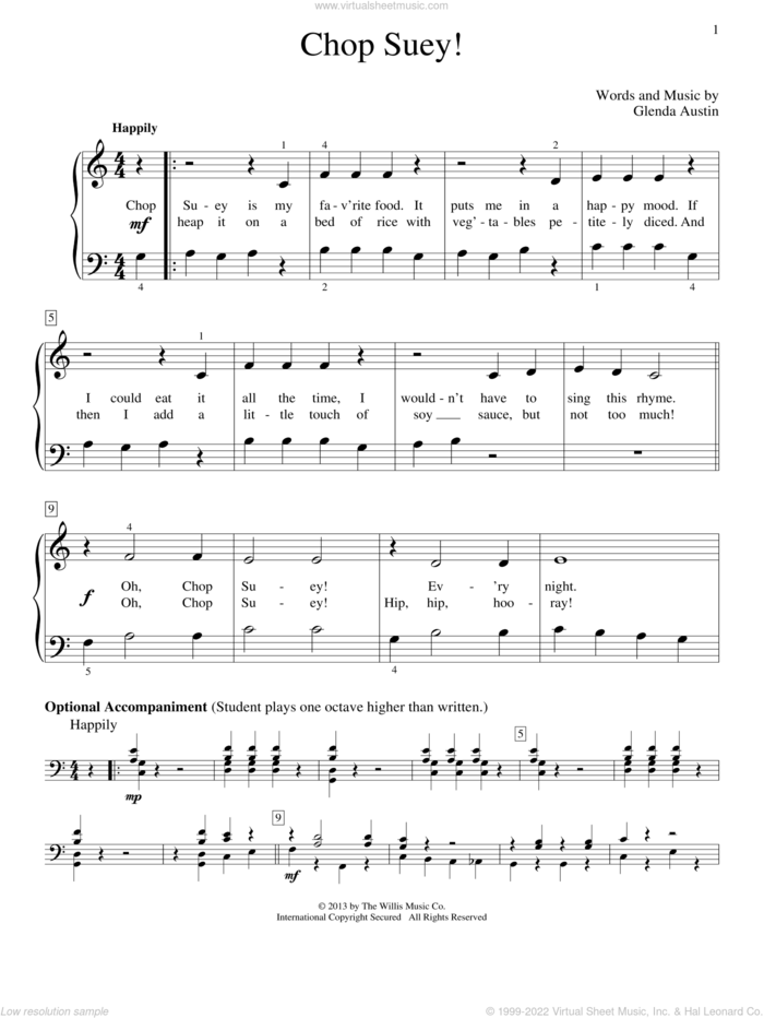 Chop Suey! sheet music for piano solo (elementary) by Glenda Austin, beginner piano (elementary)