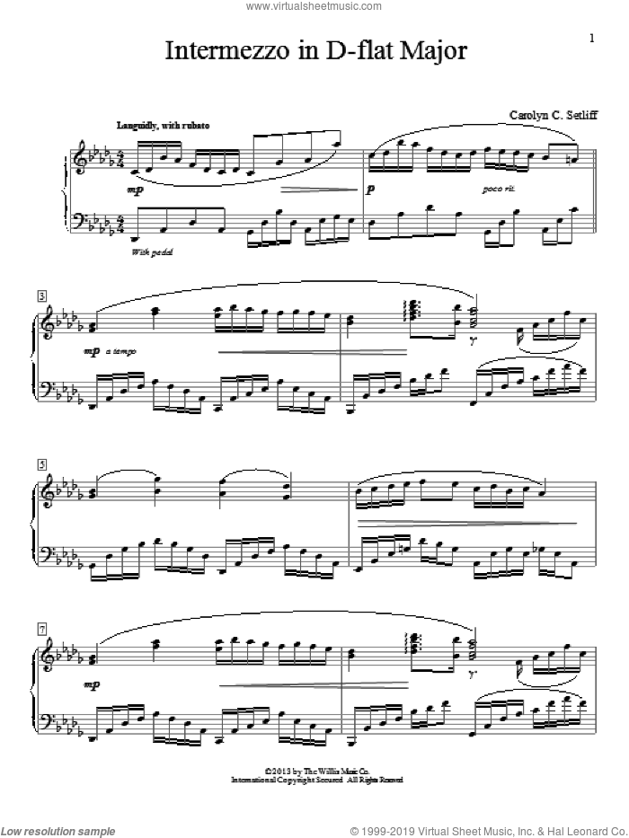 Intermezzo In D-Flat Major sheet music for piano solo (elementary) by Carolyn C. Setliff, beginner piano (elementary)