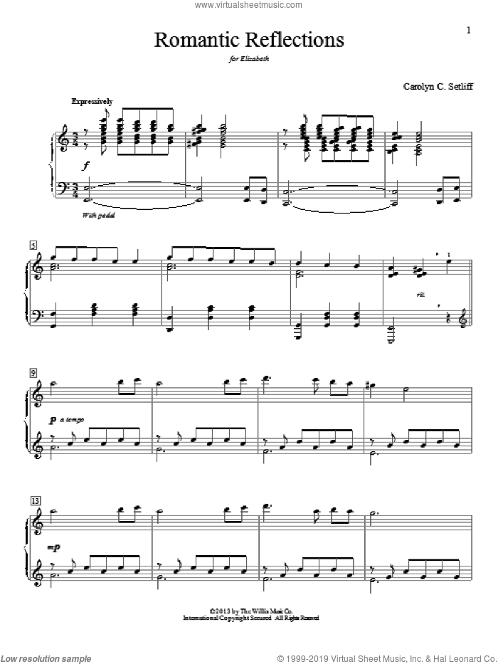 Romantic Reflections sheet music for piano solo (elementary) by Carolyn C. Setliff, beginner piano (elementary)