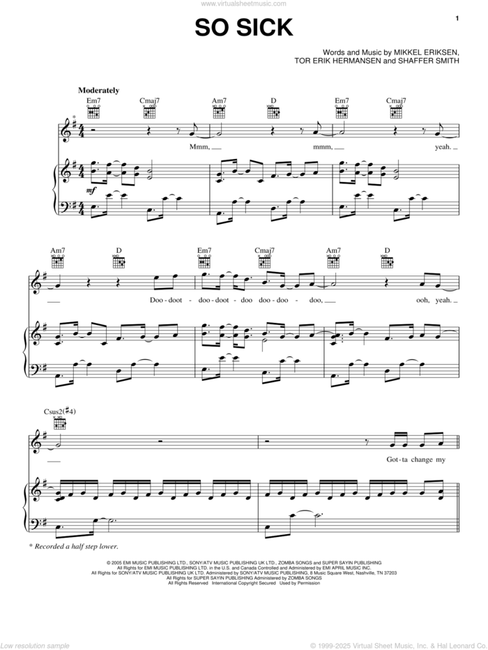 So Sick sheet music for voice, piano or guitar by Ne-Yo, Mikkel Eriksen, Shaffer Smith and Tor Erik Hermansen, intermediate skill level