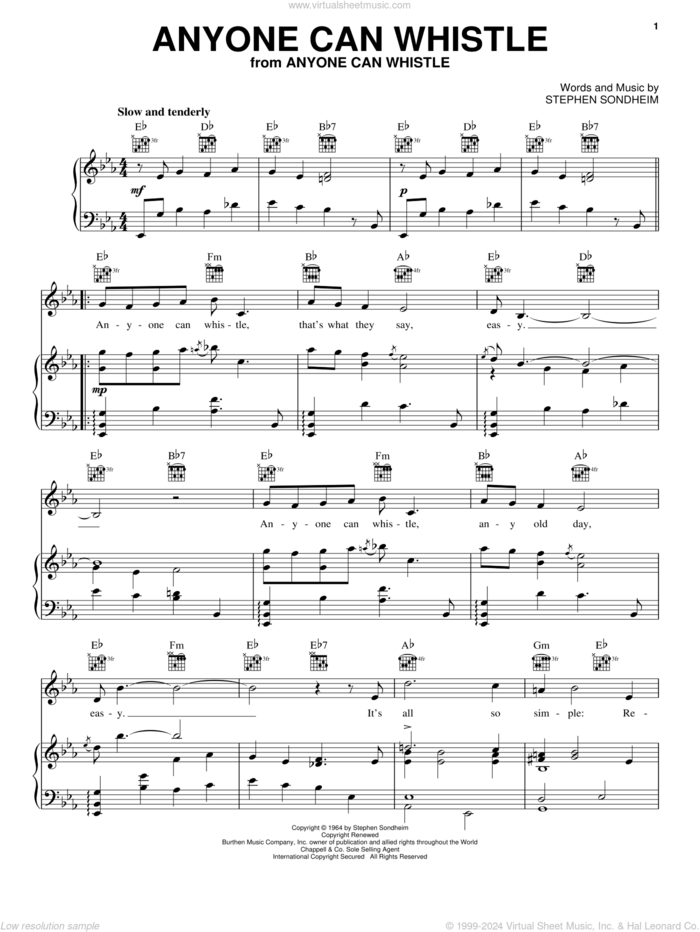 Anyone Can Whistle sheet music for voice, piano or guitar by Stephen Sondheim, intermediate skill level