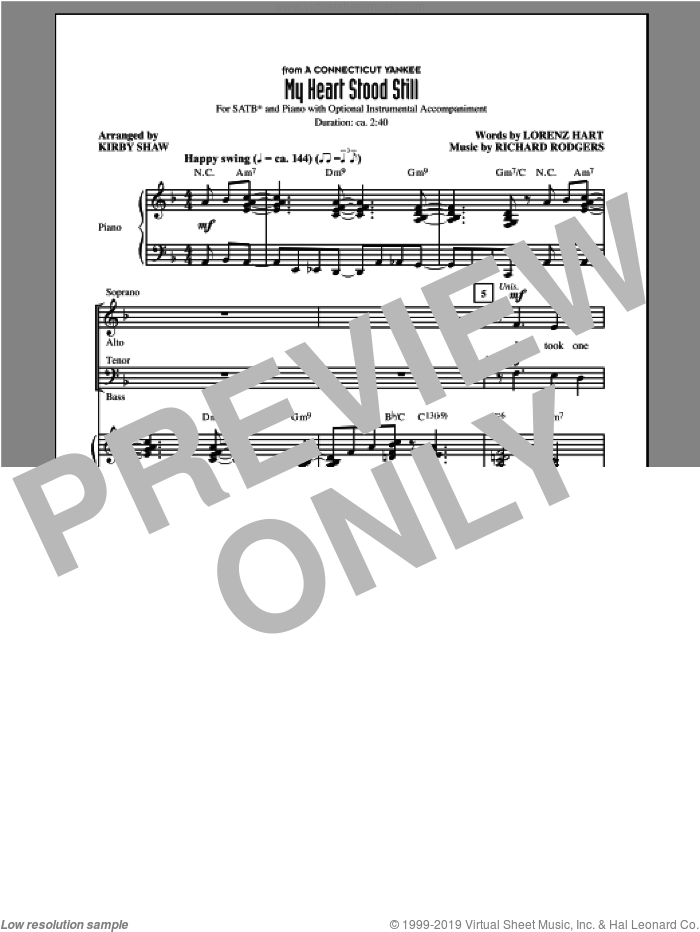 My Heart Stood Still (arr. Kirby Shaw) sheet music for choir (SATB: soprano, alto, tenor, bass) by Richard Rodgers, Kirby Shaw, Lorenz Hart and Rodgers & Hart, intermediate skill level