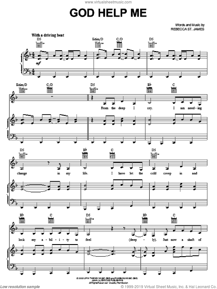 God Help Me sheet music for voice, piano or guitar by Rebecca St. James, intermediate skill level