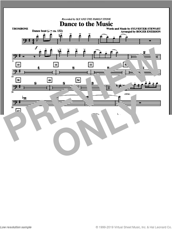 Dance To The Music sheet music for orchestra/band (trombone) by Sly And The Family Stone and Sylvester Stewart, intermediate skill level