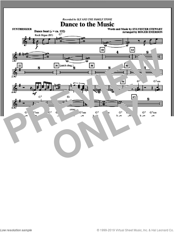Dance To The Music sheet music for orchestra/band (synthesizer) by Sly And The Family Stone and Sylvester Stewart, intermediate skill level