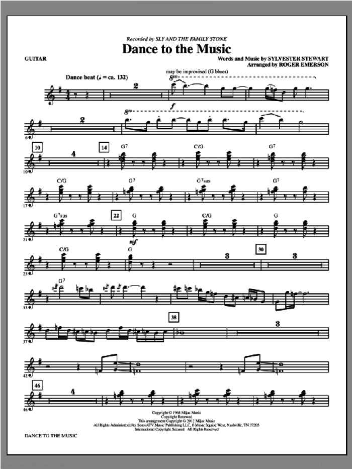 Dance To The Music sheet music for orchestra/band (guitar) by Sly And The Family Stone and Sylvester Stewart, intermediate skill level