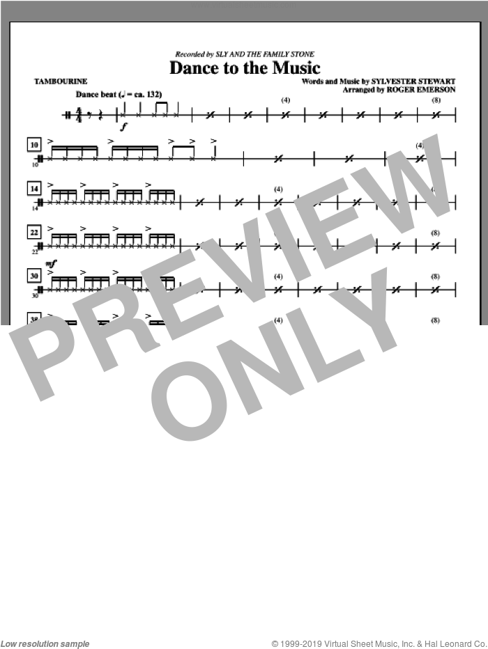 Dance To The Music sheet music for orchestra/band (tambourine) by Sly And The Family Stone and Sylvester Stewart, intermediate skill level