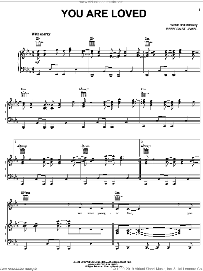You Are Loved sheet music for voice, piano or guitar by Rebecca St. James, intermediate skill level