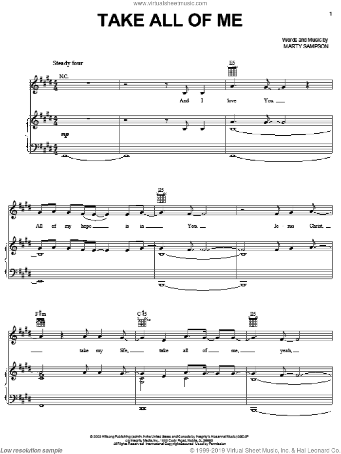Take All Of Me sheet music for voice, piano or guitar by Rebecca St. James and Marty Sampson, intermediate skill level