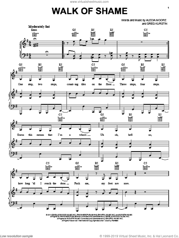 Walk Of Shame sheet music for voice, piano or guitar, intermediate skill level