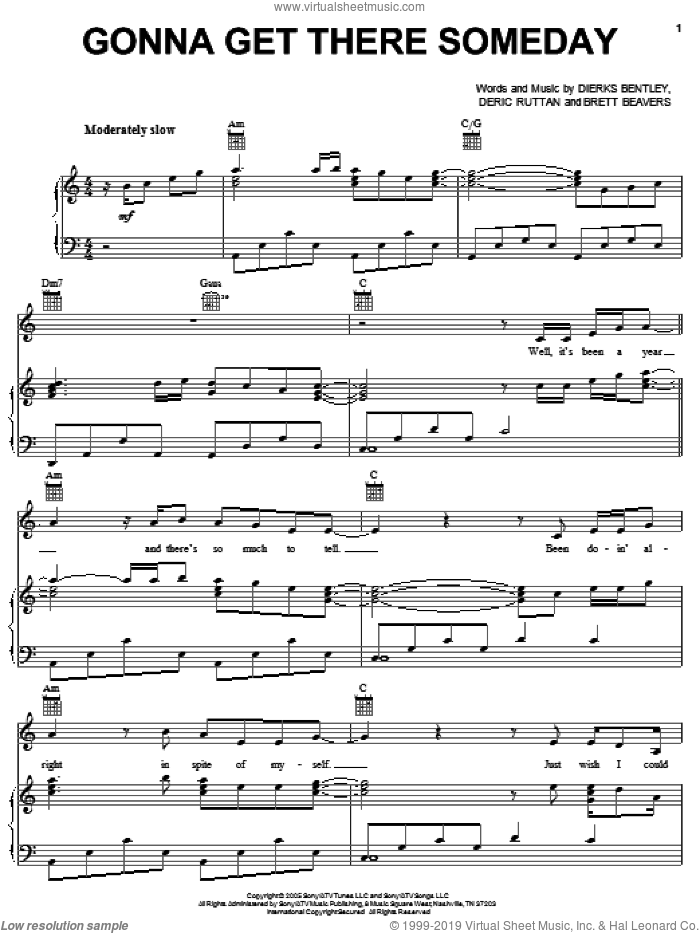 Gonna Get There Someday sheet music for voice, piano or guitar by Dierks Bentley, Brett Beavers and Deric Ruttan, intermediate skill level