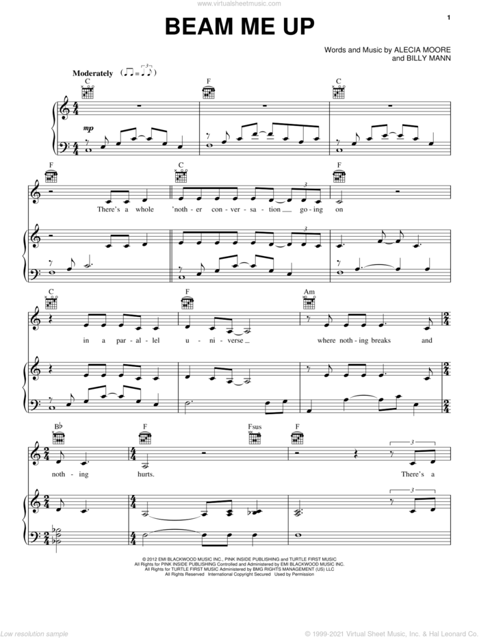 Beam Me Up sheet music for voice, piano or guitar, intermediate skill level