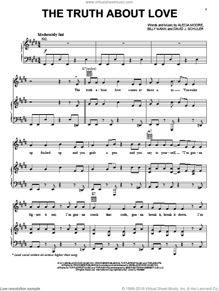 The Truth About Love sheet music for voice, piano or guitar, intermediate skill level