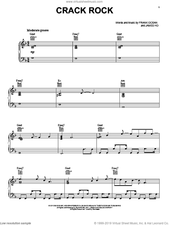 Crack Rock sheet music for voice, piano or guitar by Frank Ocean and James Ho, intermediate skill level