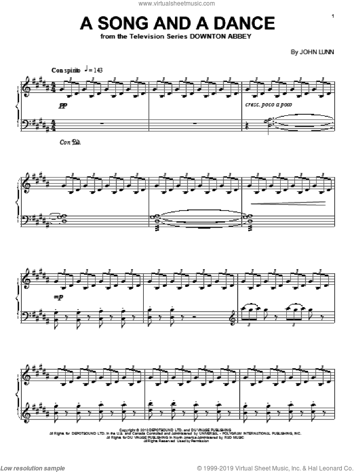 A Song And A Dance sheet music for piano solo by John Lunn and Downton Abbey (TV Show), intermediate skill level