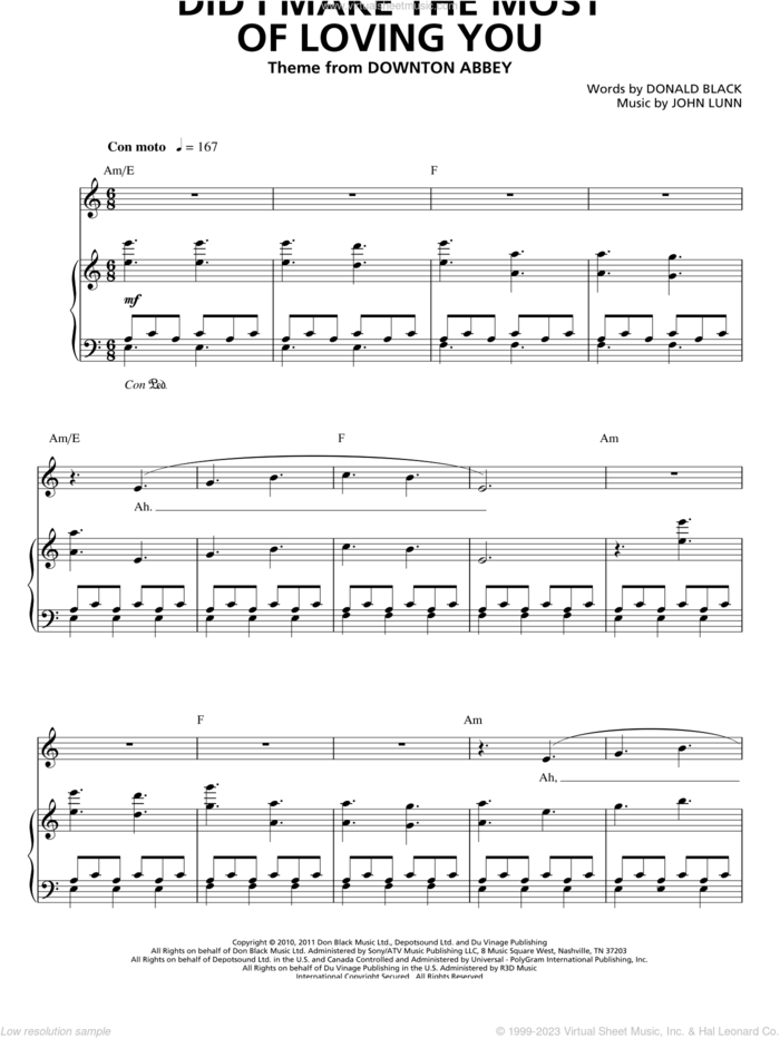 Did I Make The Most Of Loving You sheet music for piano solo by Don Black and John Lunn, intermediate skill level